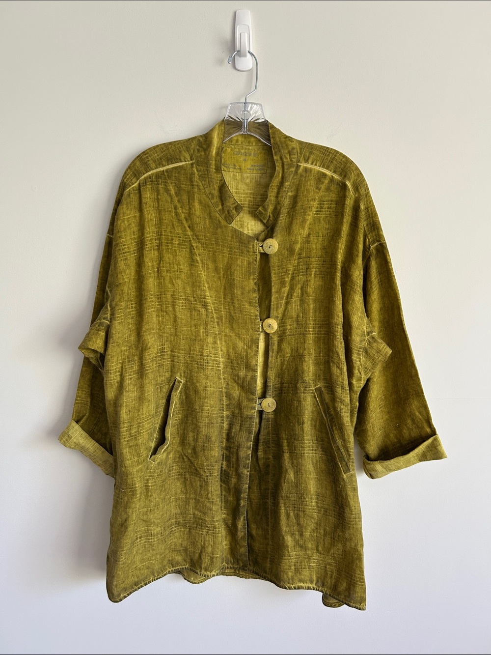 Grizas Lagenlook Olive Green Linen Button Jacket Oversized